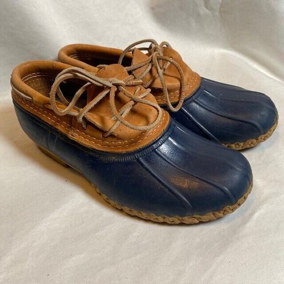 LL BEAN Duck Boots Navy Blue Moc Low Top Womens 6 Rubber Leather USA - Picture 5 of 7